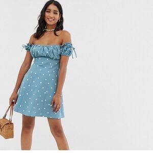 blue polka dot dress asos ASOS DESIGN mesh maxi dress with ruching and frill details in blue polka dot print